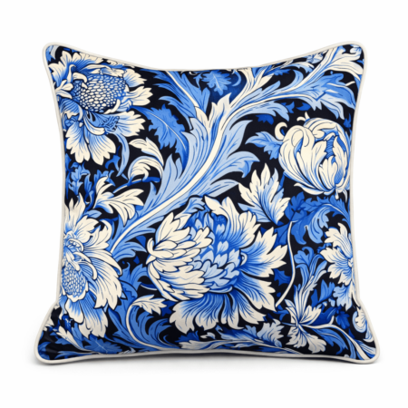 Bold blue and white scatter cushion with intricate William Morris-style floral pattern